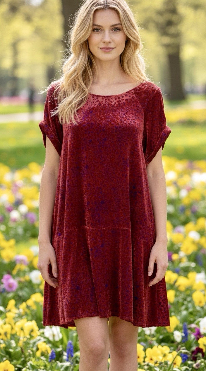 Johnny Was 3X 3XL Red Velvet Burnout Shift Mini Dress Scoop Neck BOHO Party Johnny Was