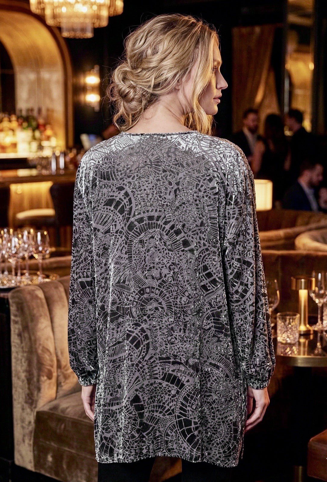 Johnny Was XXL Charcoal Grey Burnout Velvet Mini Shift Dress Tunic Top BOHO Johnny Was