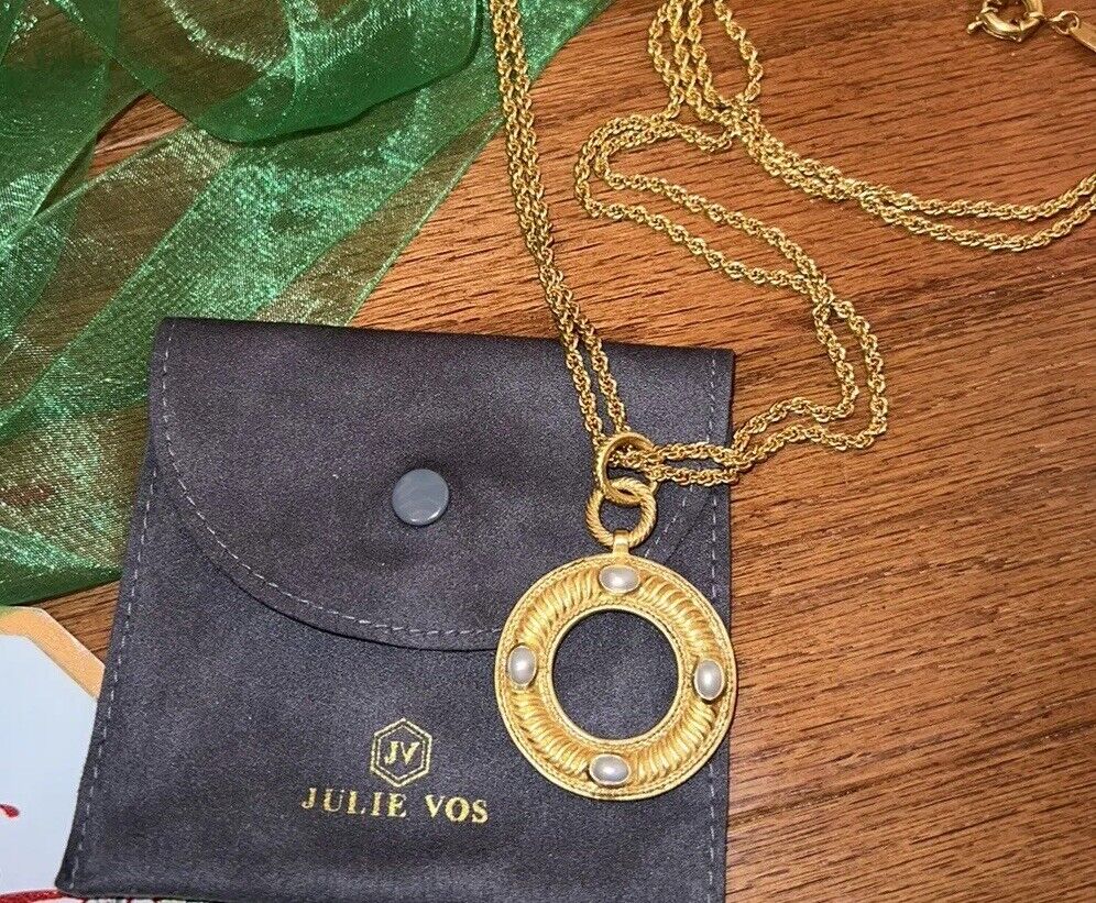 Julie Vos 24k Gold Plate & Pearl Long Necklace  Matching Earrings Availi