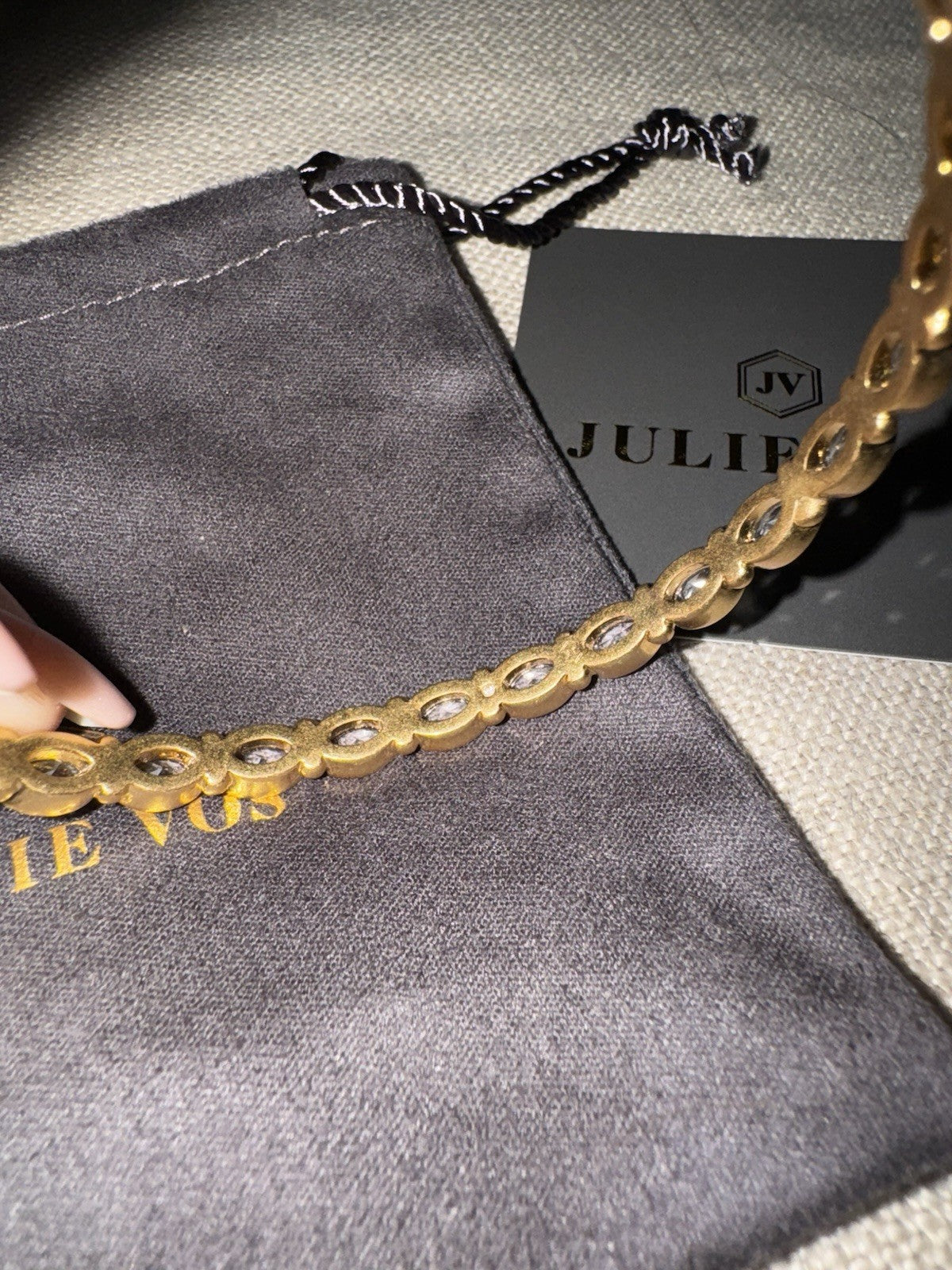 Julie Vos Bracelet 24K Gold Plated Clear Crystal Bangle Sz Medium Stacking Julie Vos