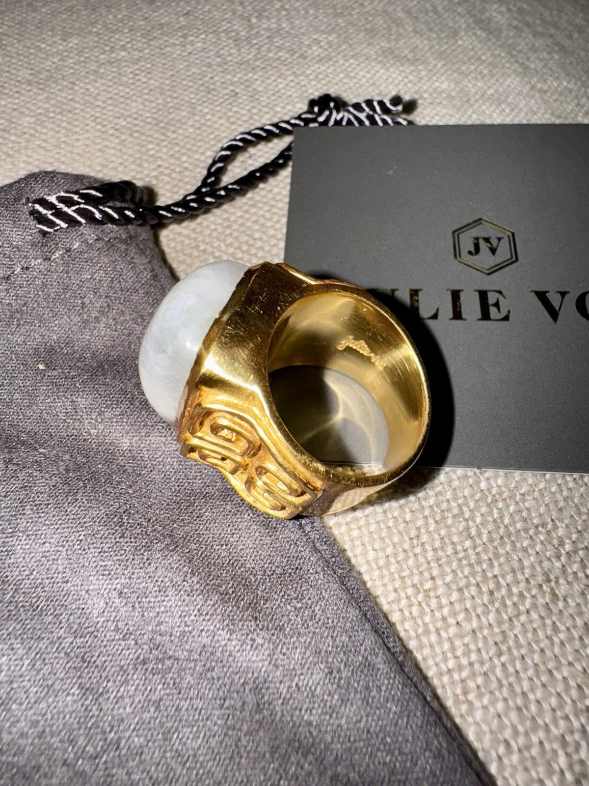 Julie Vos Sz 8 Creamy White Moonstone Statement Ring 24K Plated Looks Unworn Julie Vos