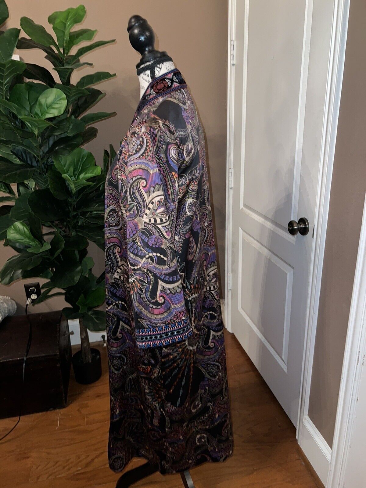 Johnny Was Velvet Silk Mix Long Kimono Sz S OVERSIZED  Embroidered Wrap