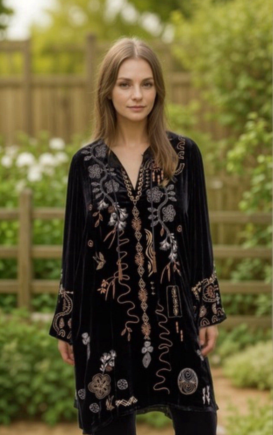 Johnny Was 3X 3XL Plus Black & Gold Velvet Kimono Shift Mini Dress Tunic Top Johnny Was