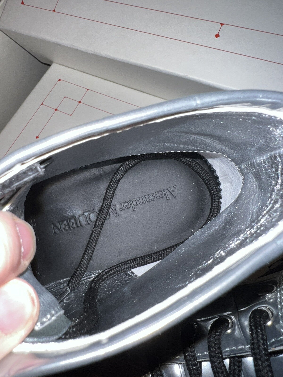 Alexander McQueen Patent Animal Print Combat Boots Silver 39.5 $1050 Retail Alexander McQueen