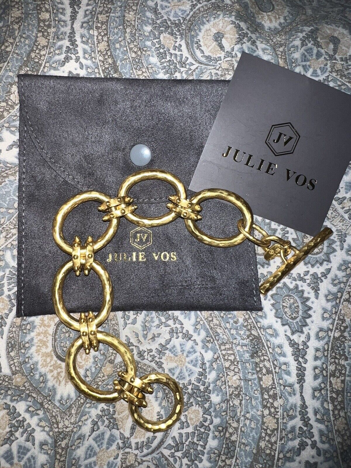 NEW Julie Vos SoHo 8.5” Toggle Link Bracelet 24k Gold Plated NWOT