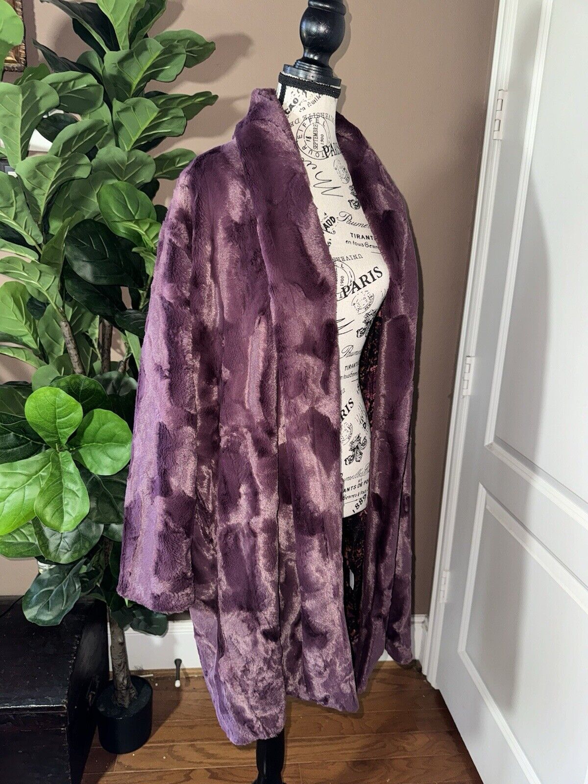 Johnny Was Faux Fur & Silk Plum Purple Coat Jacket Wrap M Medium