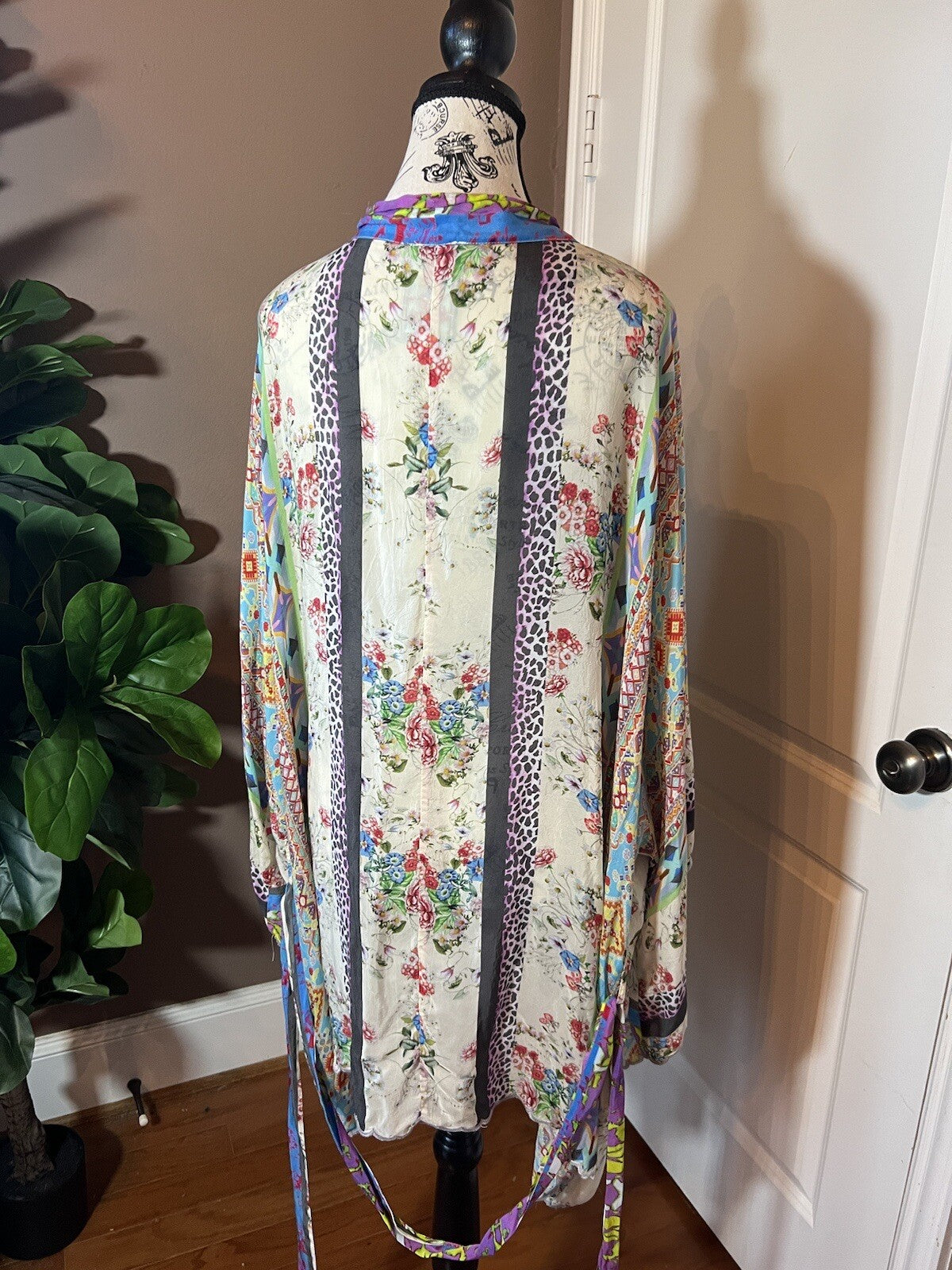 Johnny Was 2X Silky Kimono Jacket Floral W/ Belt Lavender Pink Lightweight Cool Johnny Was