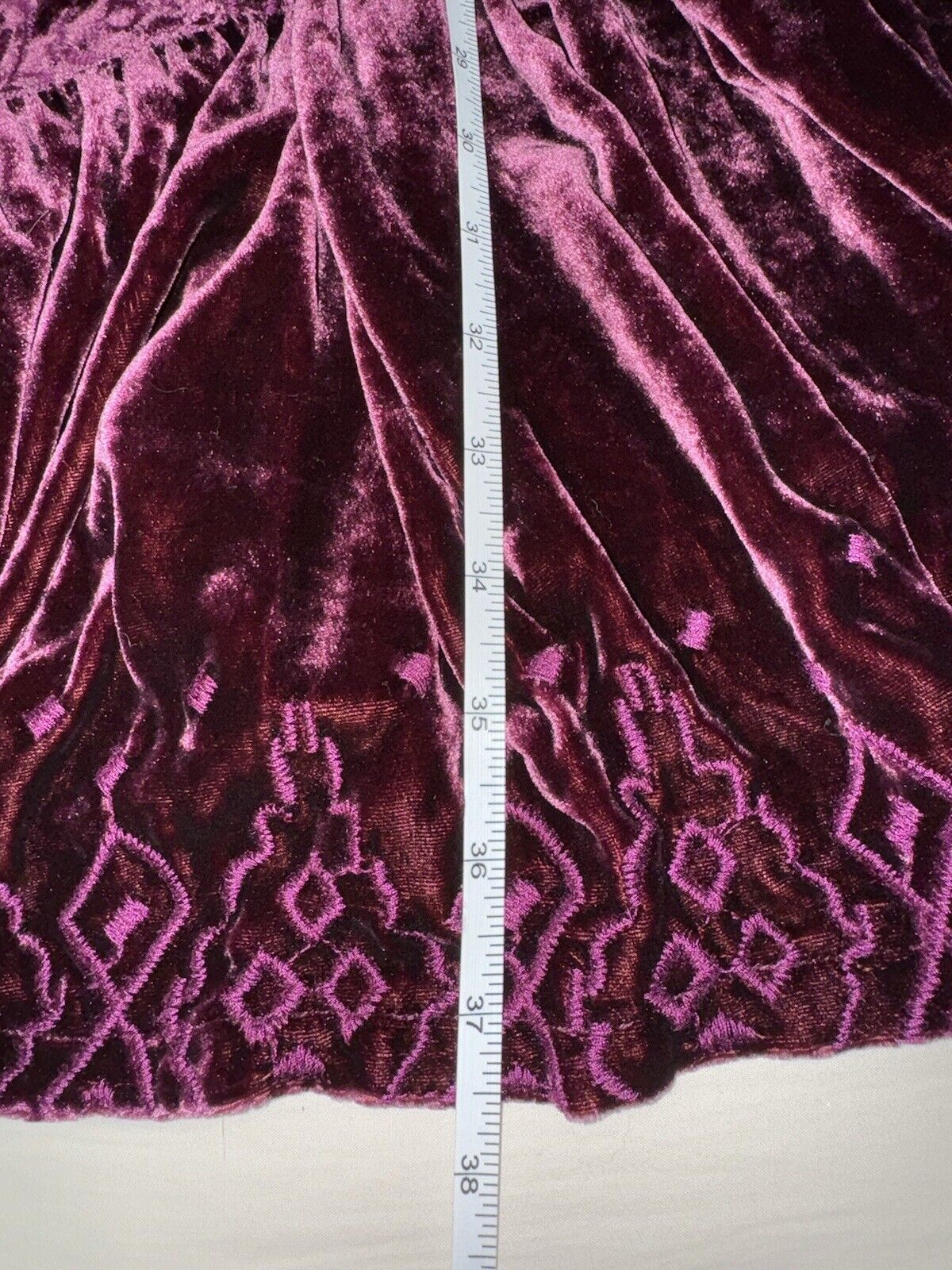 JOHNNY WAS XXL VELVET Eggplant Purple Tiered Dress Peasant Top Tassels