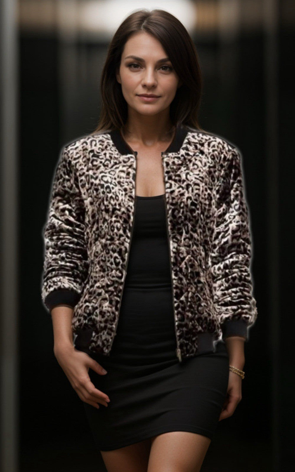 Johnny Was M Velvet Leopard Print Bomber Jacket Coat 100% Silk Lining Animal Johnny Was