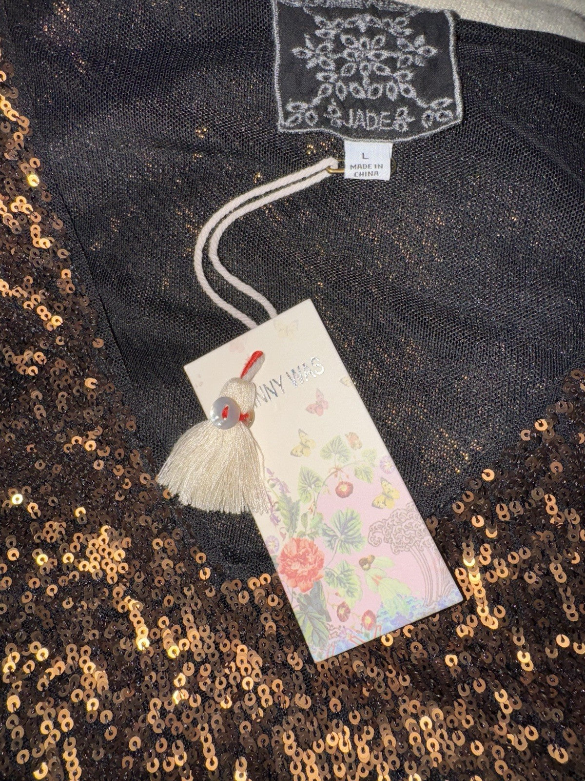 Johnny Was Gold L Large Sequin Maxi Dress Long Flowy Mesh Slip Sequins Party Johnny Was