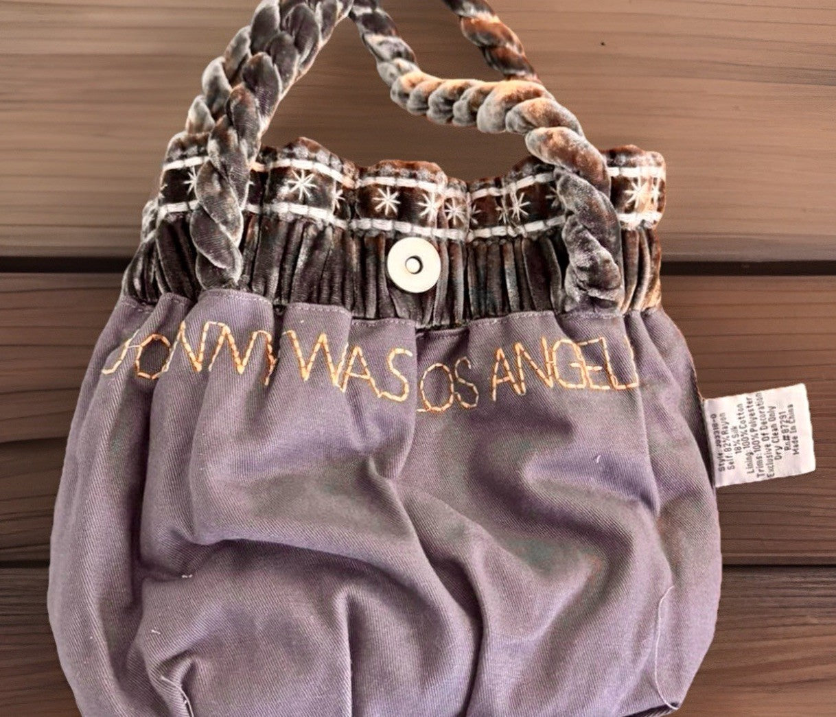 Johnny Was Brown Velvet Bucket Bag Purse Tote Embroidered Celestial Johnny Was