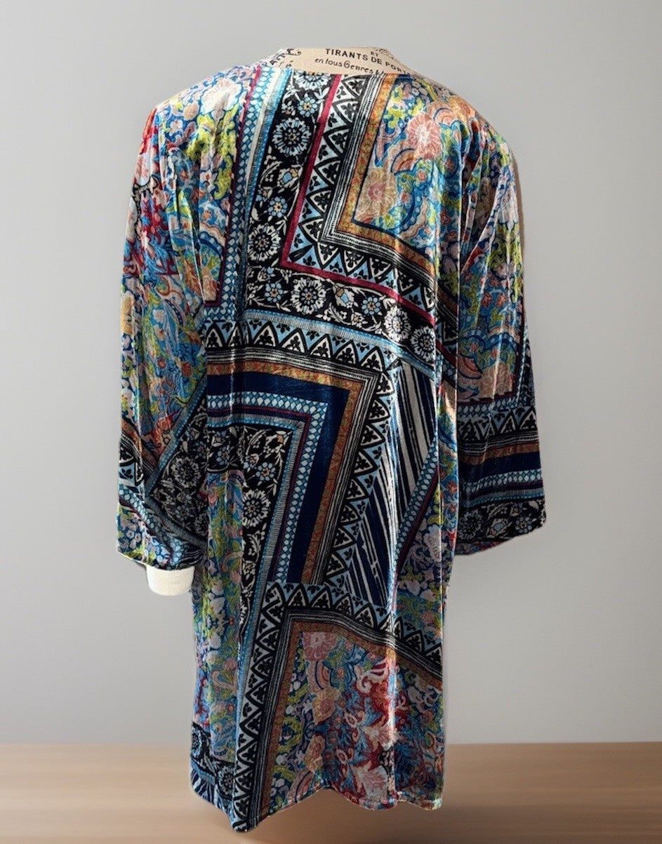 Johnny Was XXL Velvet Mini Shift Dress Tunic Or Top Shirt Jewel Tones BOHO Johnny Was