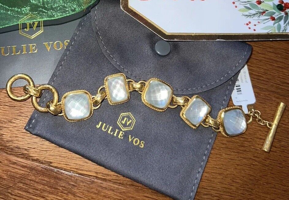 NEW Julie Vos Beautiful Iridescent Clear Link Bracelet W/ Adjustable Toggle NWT