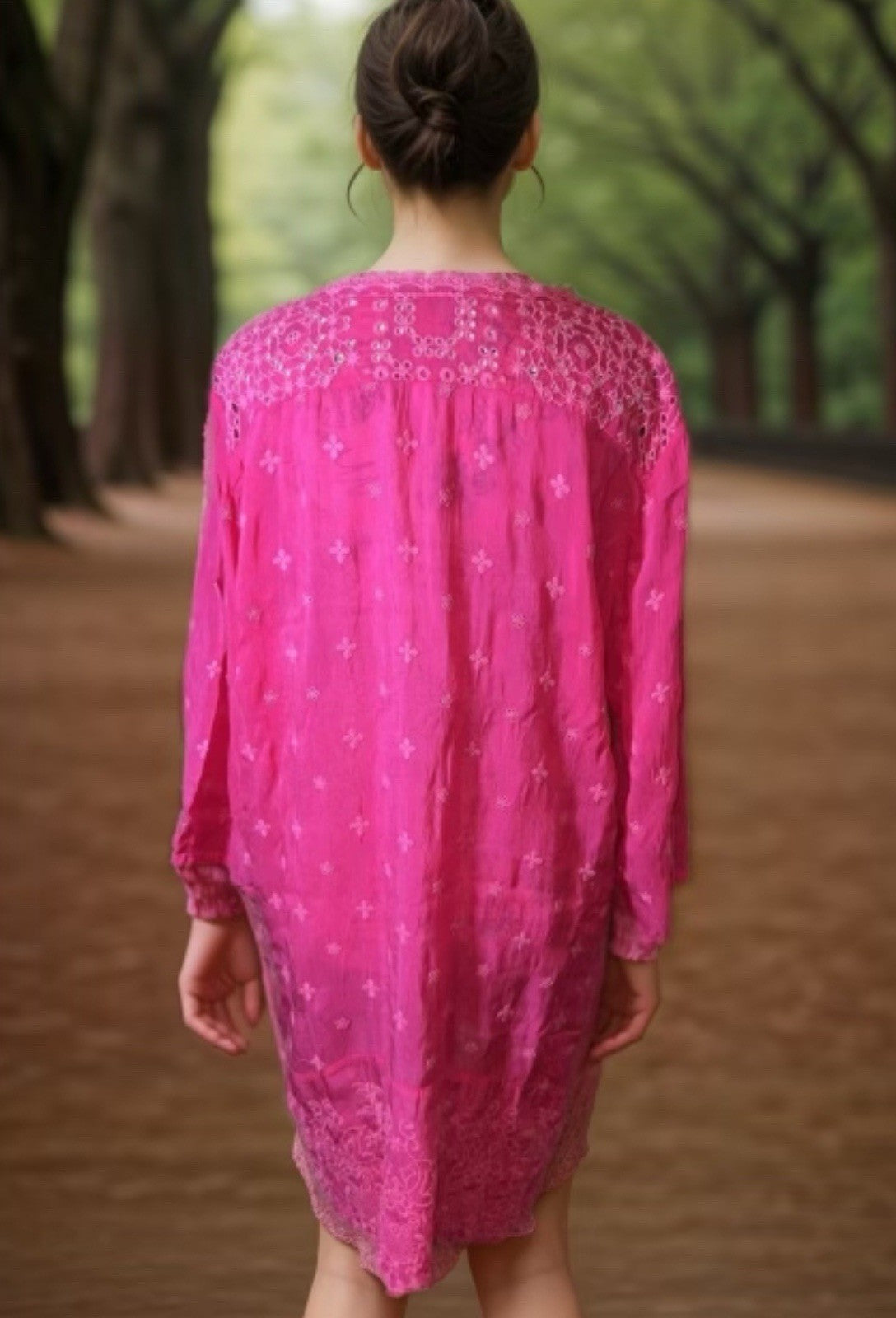 JOHNNY WAS XXL Hot Pink Tunic Top Eyelet Lace Blouse BOHO Shirt Lightweight Cool Johnny Was