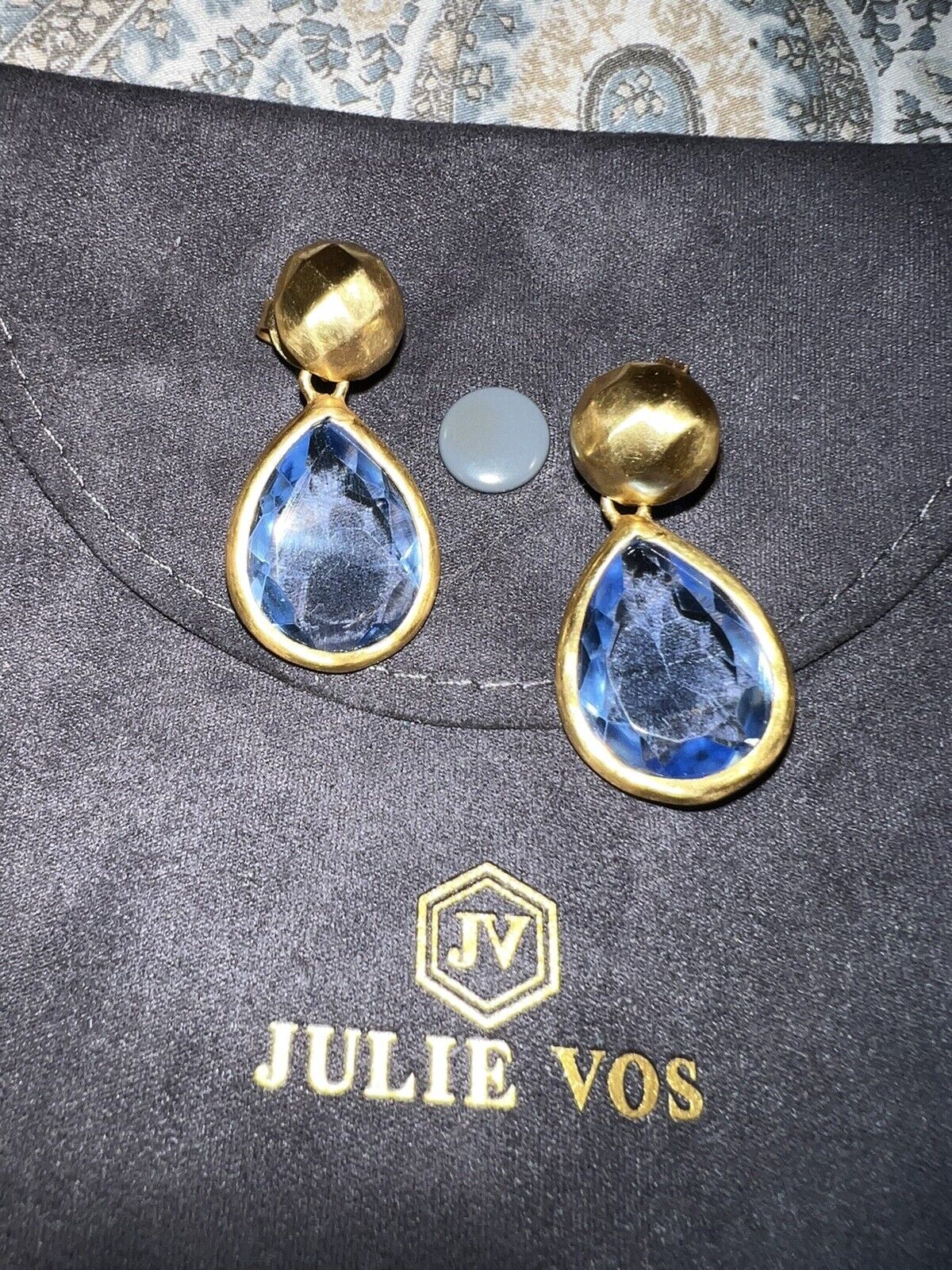 NEW Julie Vos Iridescent Blue Crystal Dangle Tear Drops Pierced Earrings  NWOT