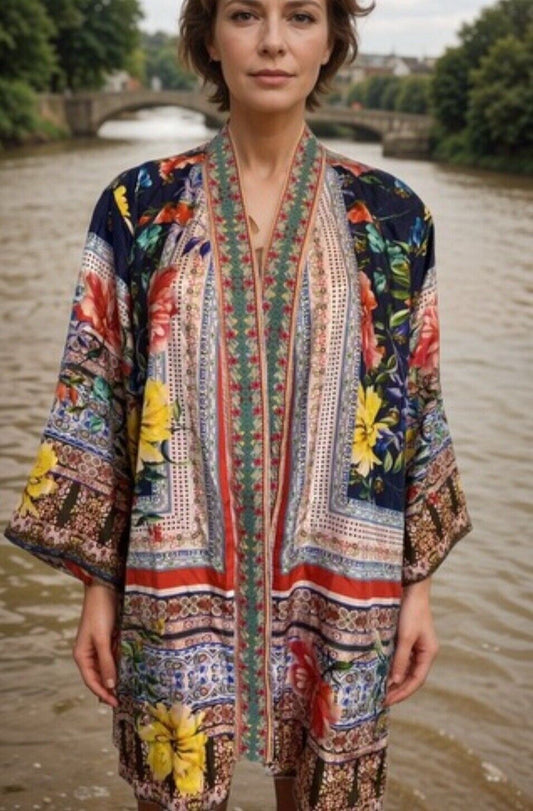 Johnny Was 2X 2XL 100% Silk REVERSIBLE Kimono Top Jacket Wrap Cardigan