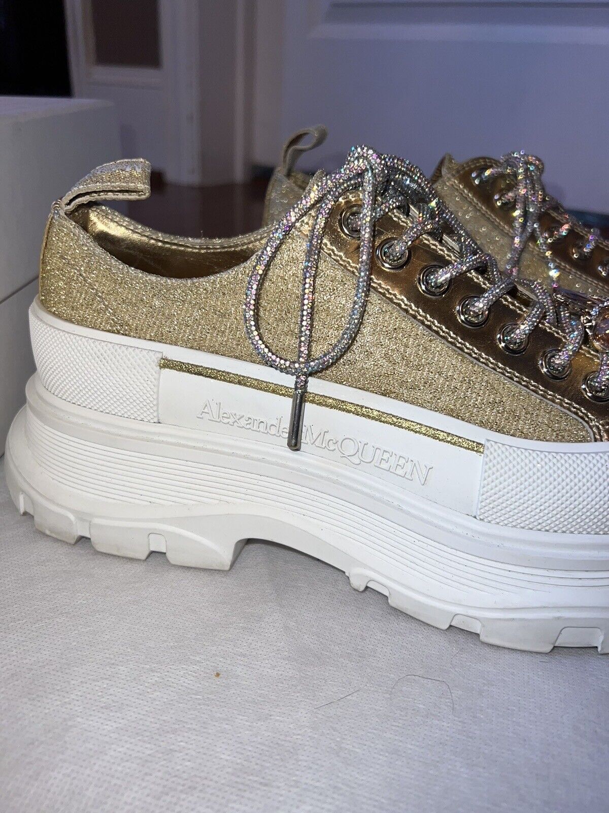 Alexander McQueen Tread Slick Gold Glitter Sneakers Retail $1180 Sz 42 US 10