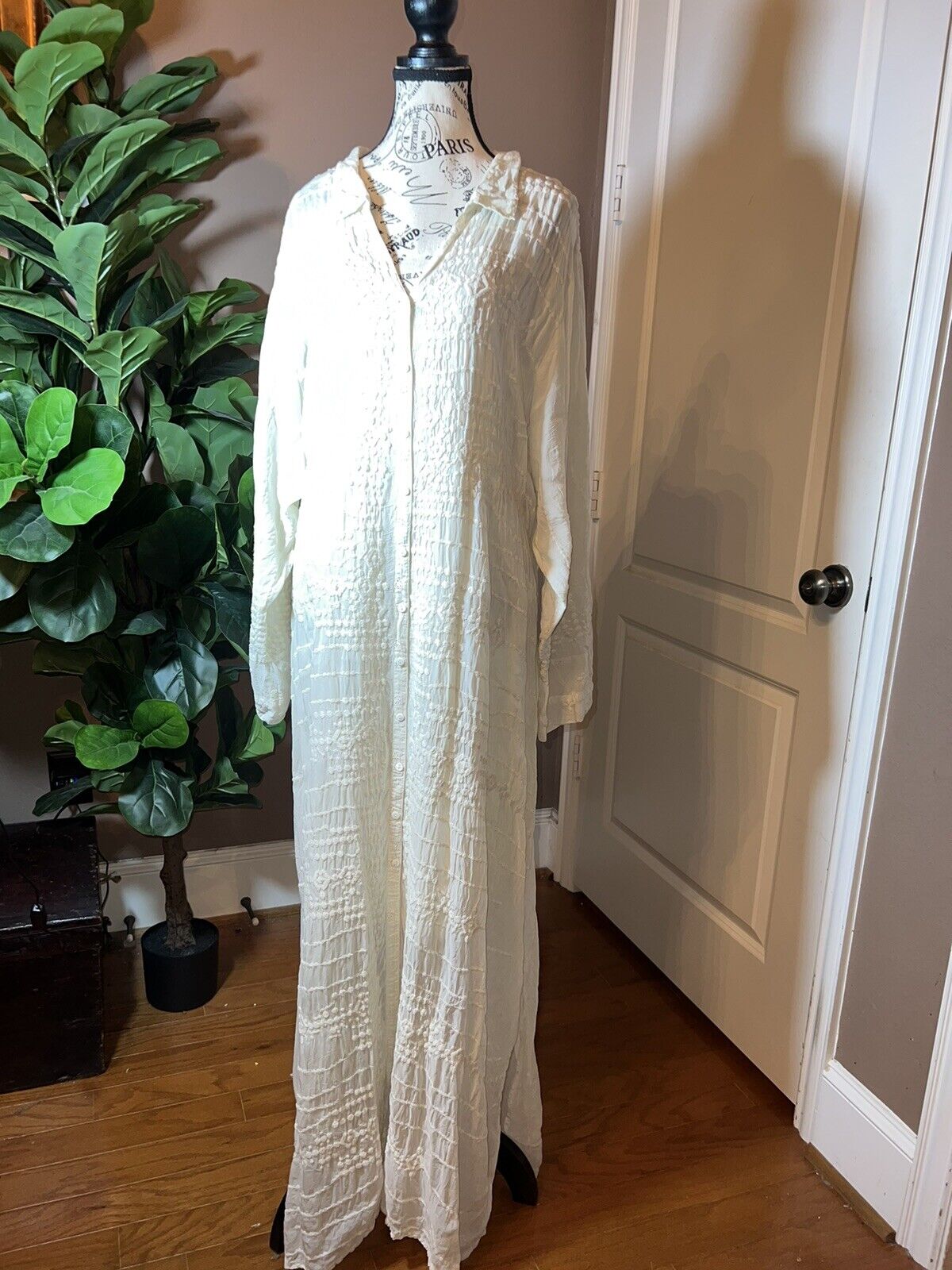 Johnny Was Ivory Silky Embroidery & Lace Kimono Dress Beach Wedding  Sz 2XL 2X