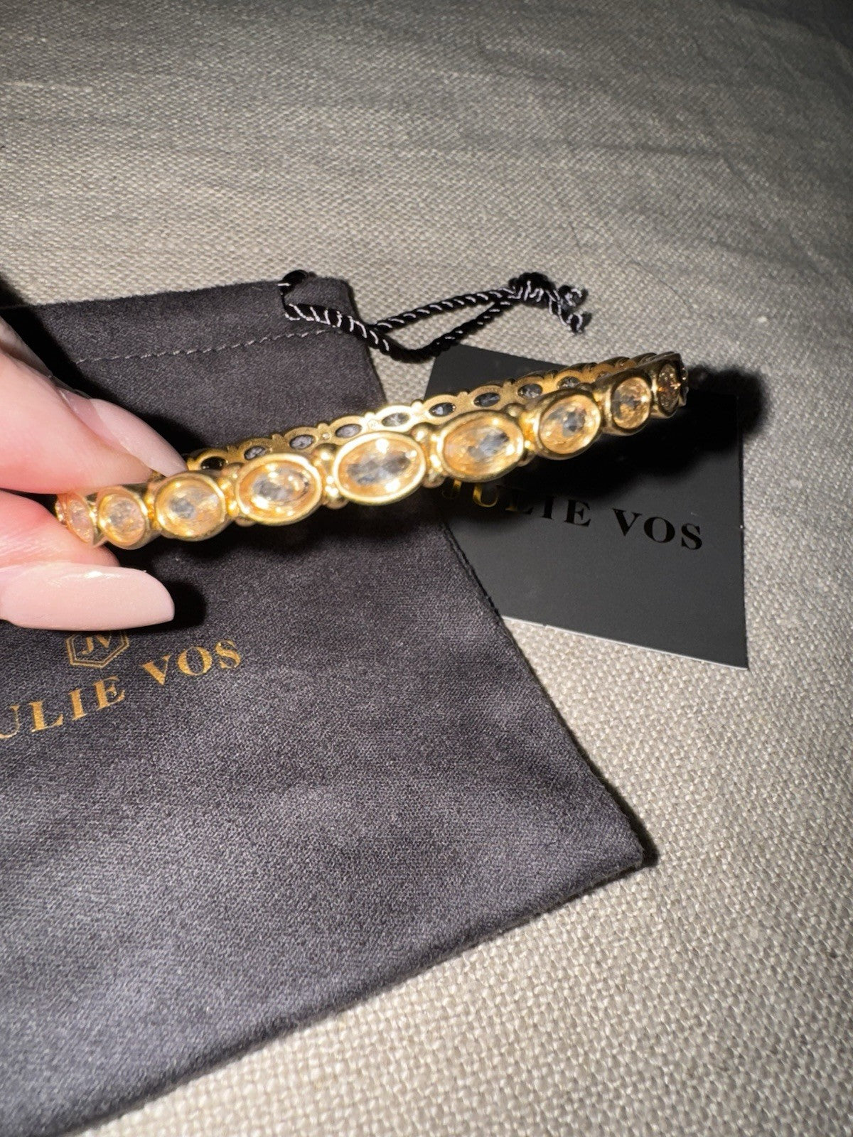 Julie Vos Bracelet 24K Gold Plated Clear Crystal Bangle Sz Medium Stacking Julie Vos