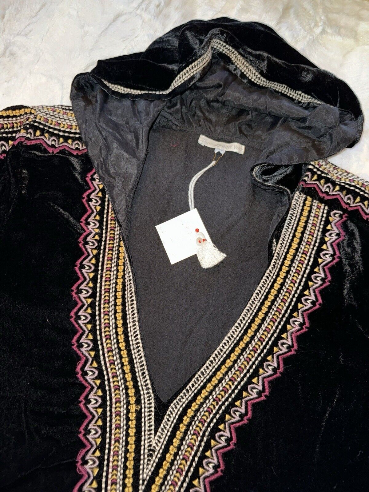 Johnny Was 2pc XL & L Black Velvet Hoodie & Wide Leg Pants Track Set RARE