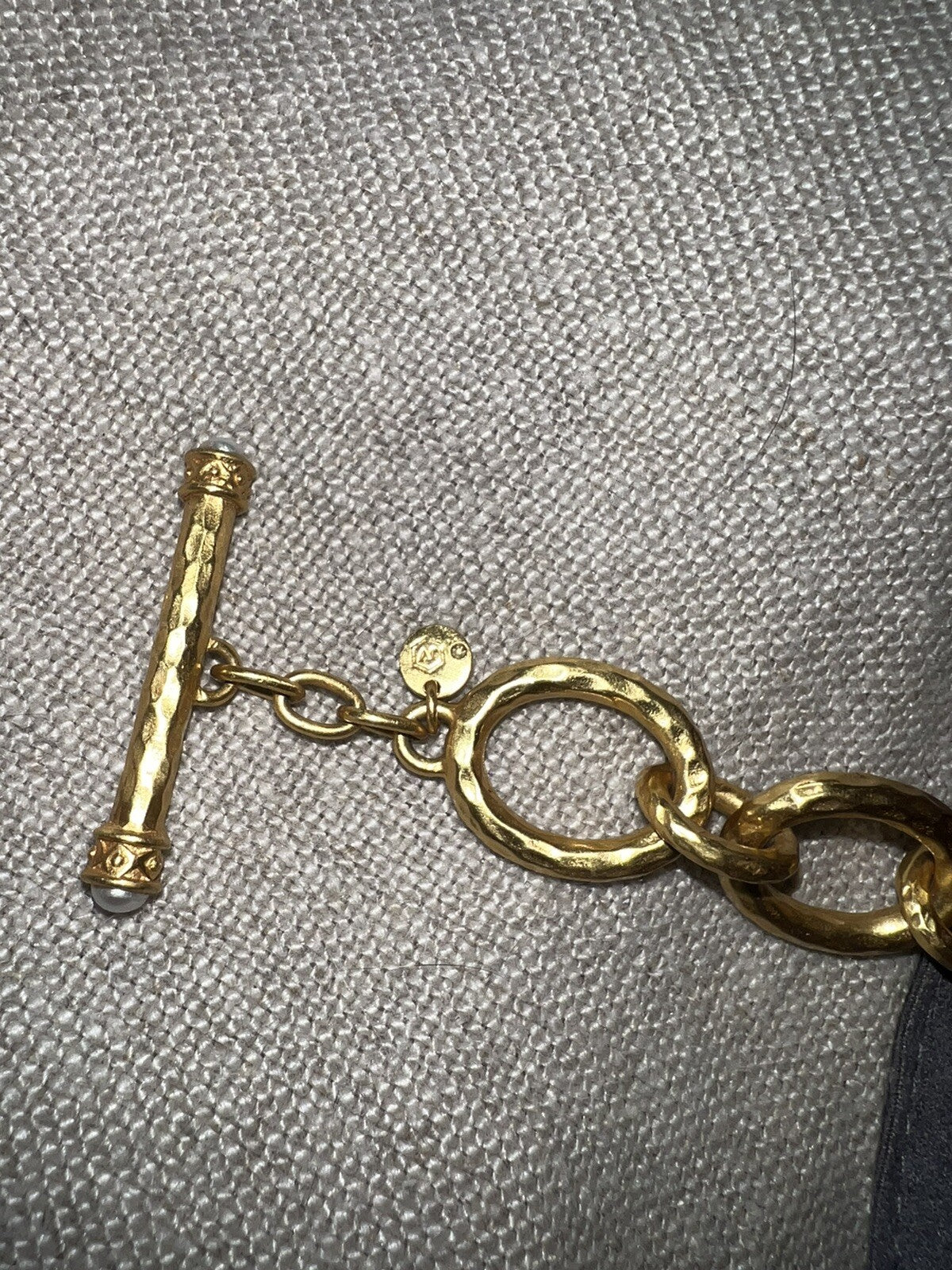 Julie Vos 24k Gold Plated Toggle Chain Link Bracelet PEARL END CAPS Julie Vos