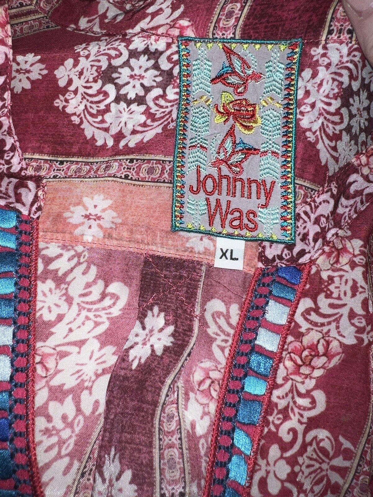 Johnny Was Beautiful Embroidered Tunic Kimono Silky Feel Gorgeous Flowers Sz XL