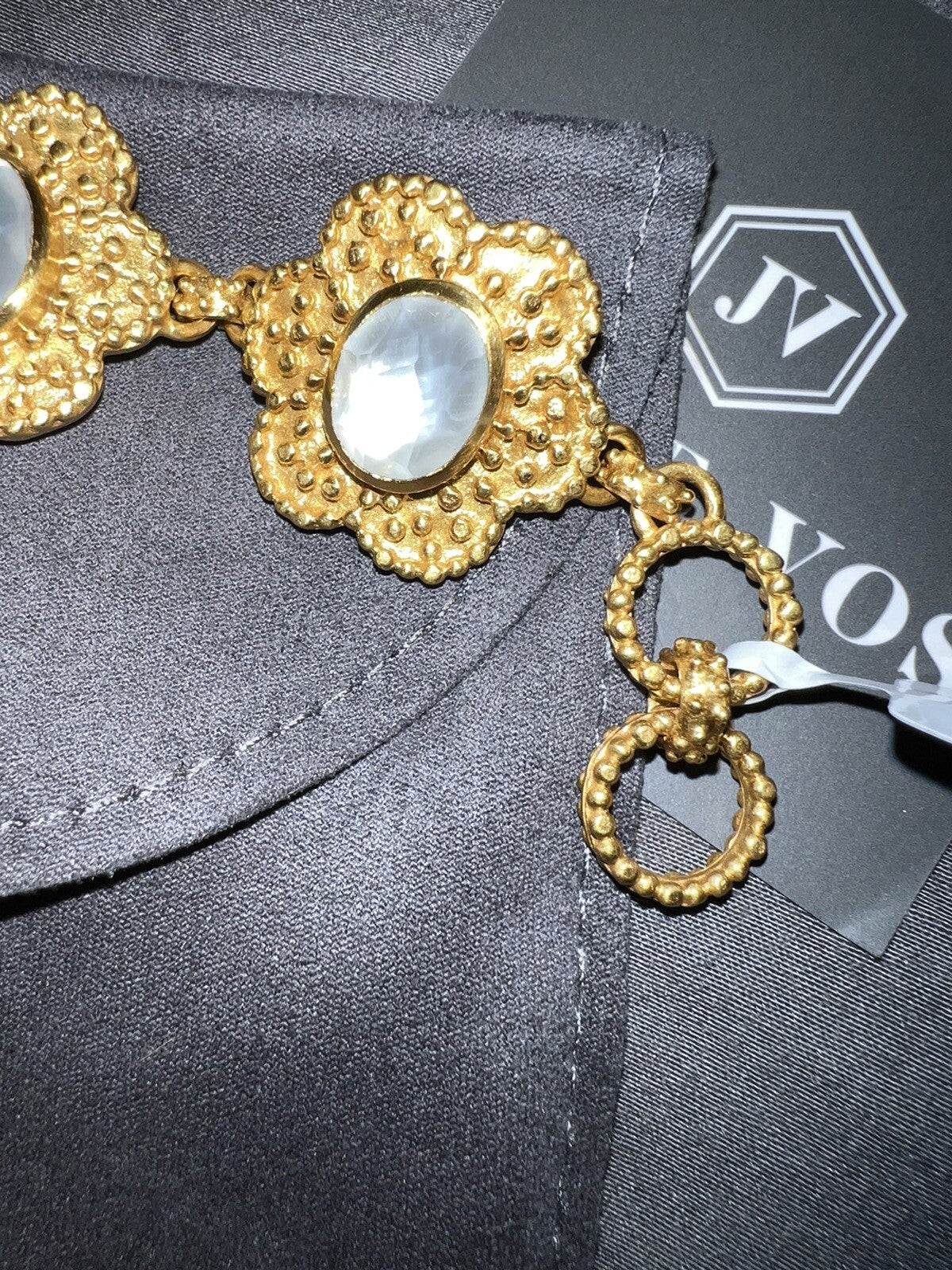 Julie Vos Iridescent Clear Colette Flower Link Toggle Bracelet 24k Plate Julie Vos