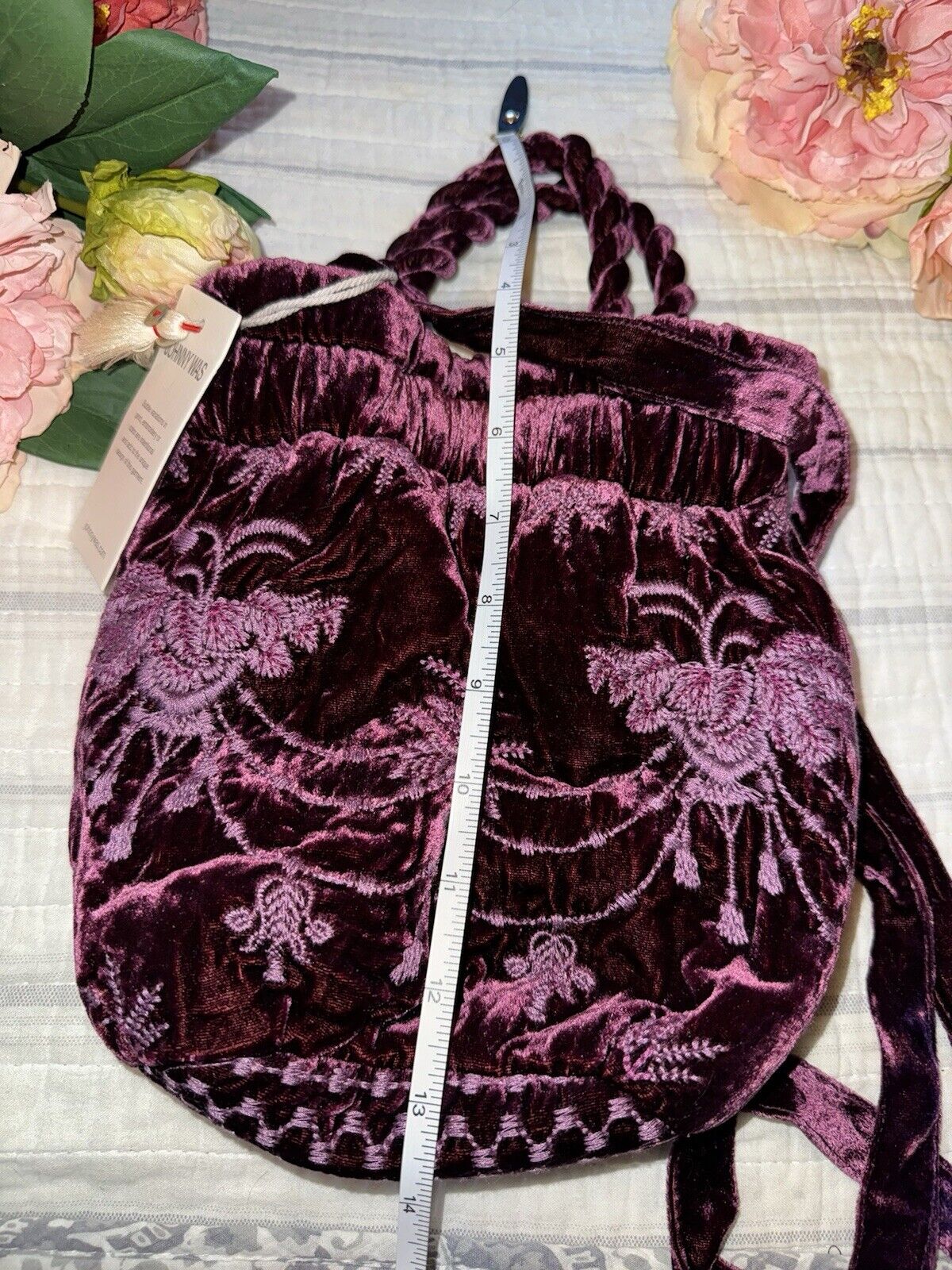 Johnny Was Plum Velvet Embroidered Hobo Bag Tote Purse Purple Crossbody