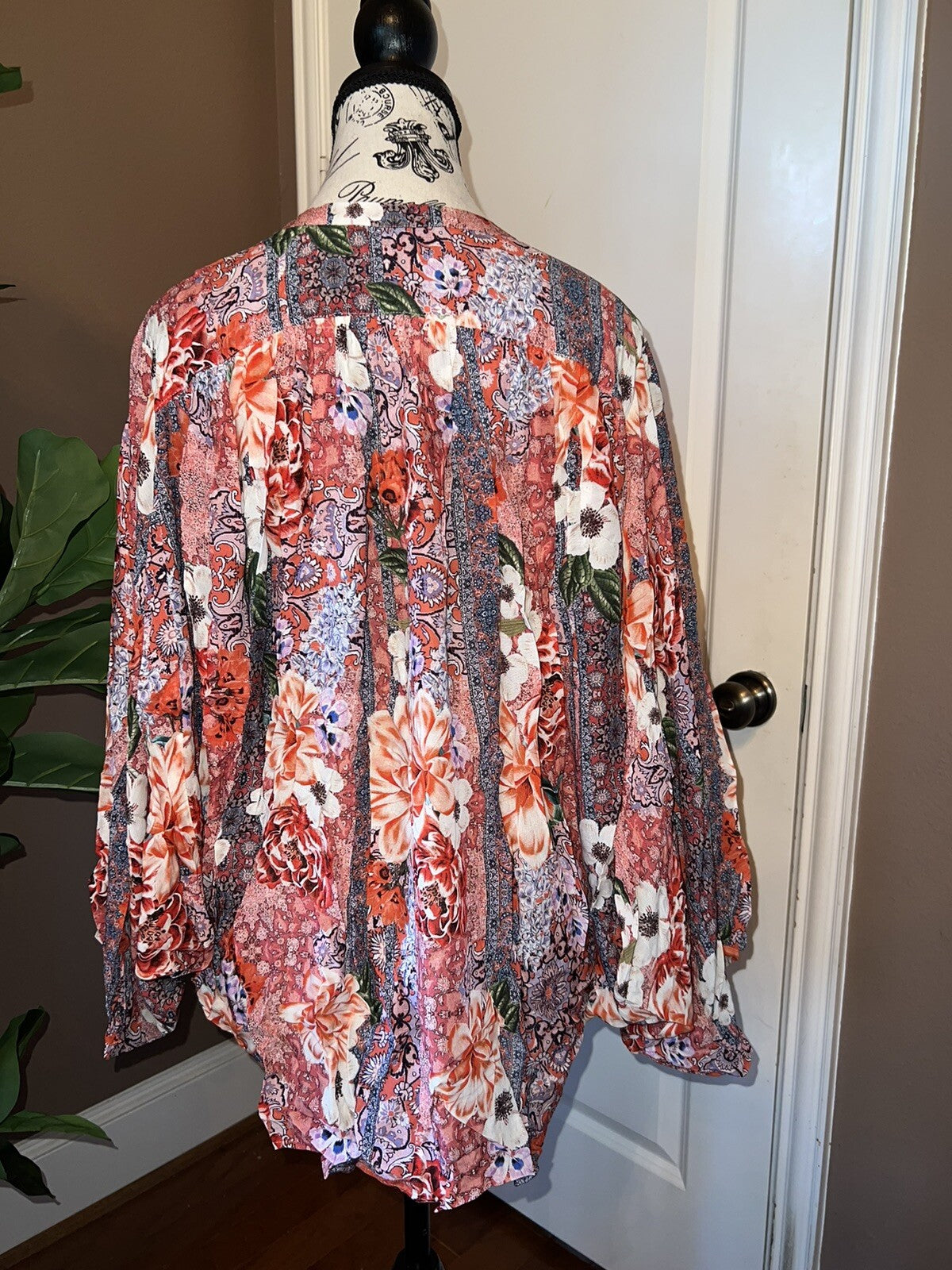 Johnny Was L Peasant Top Blouse Batwing Kimono Sleeves Lightweight Cool Johnny Was