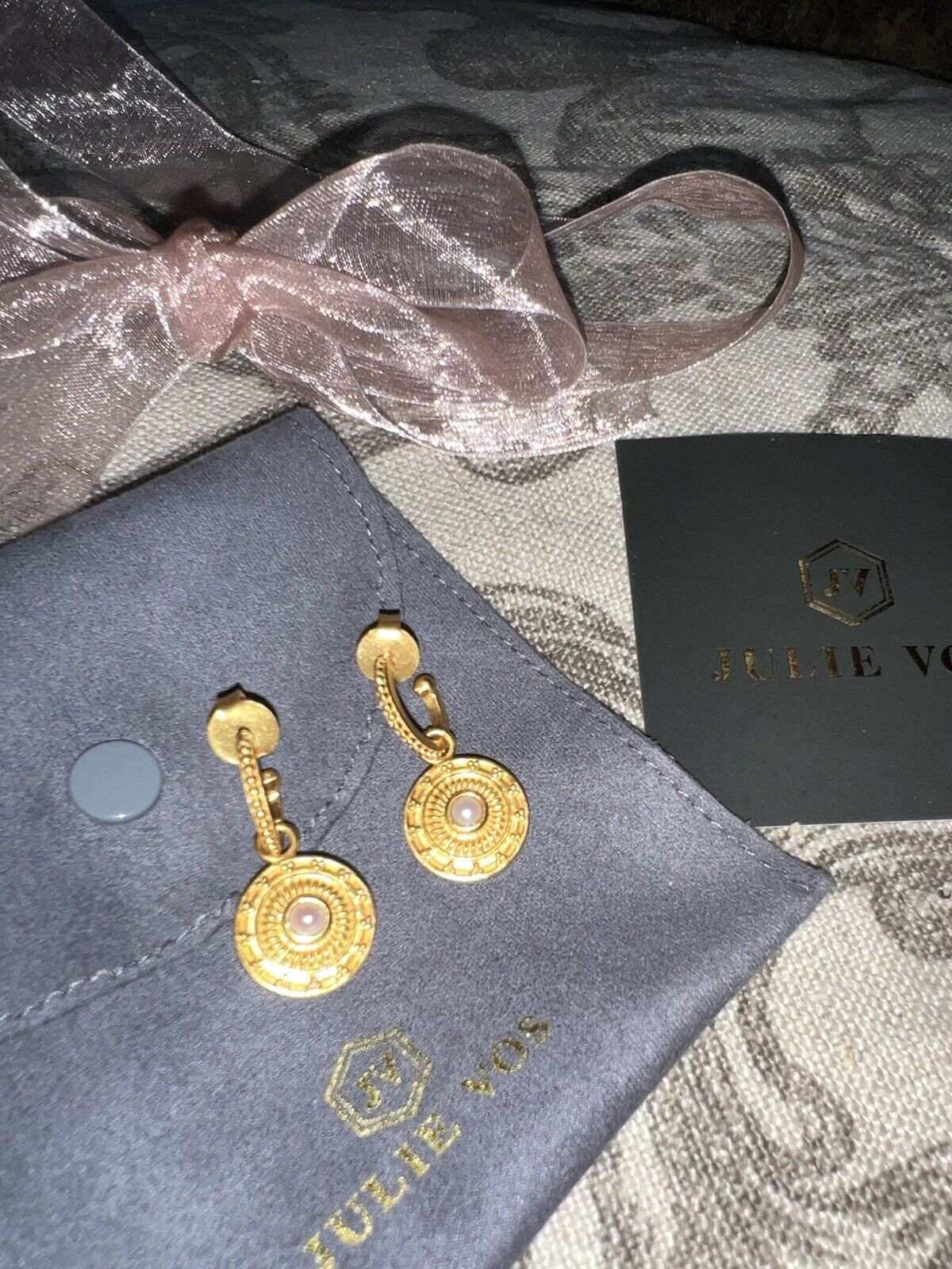 Julie Vos Pearl & 24k Gold Plated Hoop & Charm Earrings REVERSIBLE