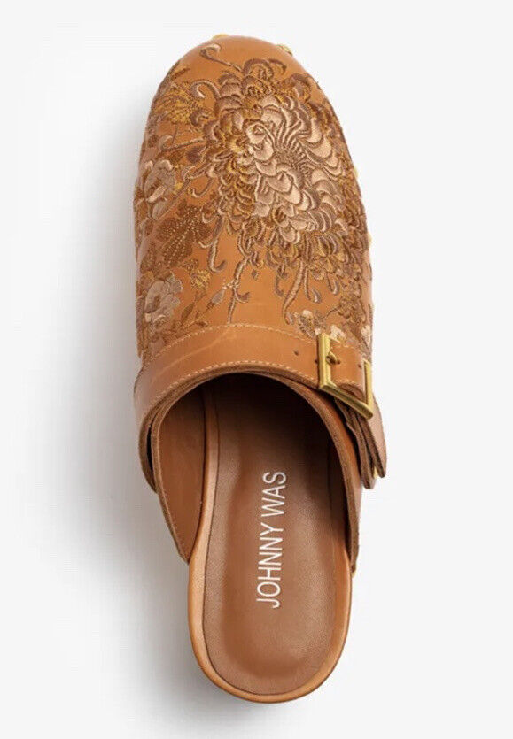 Johnny Was Mono Clog Tonal Sz 8 NIB Gorgeous Embroidered Leather