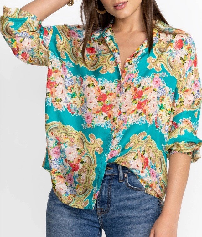 Johnny Was 3X Plus 100% Silk Button Up Blouse Top Tunic Shirt Cool Lightweight Johnny Was