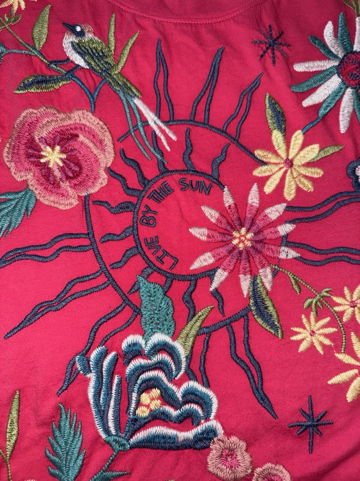 Johnny Was S Small Pink Cap Sleeve Tee T-Shirt Embroidered Bohemian *FLAWS* READ Johnny Was