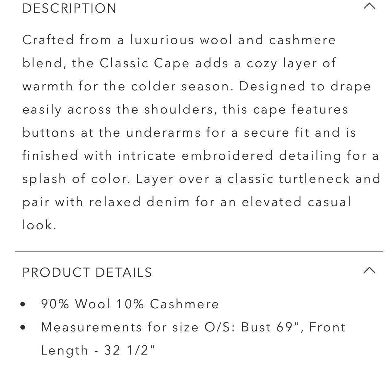 Johnny Was O/S Cashmere Hooded Poncho Wrap Cape Shawl Cardigan One Size Warm Johnny Was