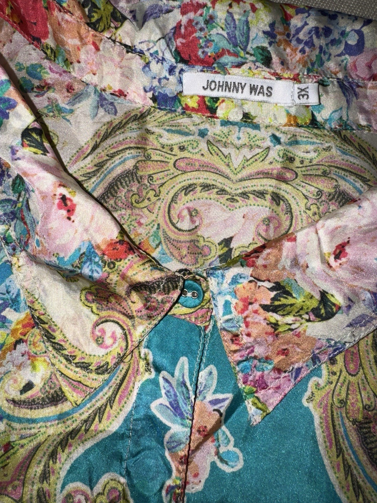 Johnny Was 3X Plus 100% Silk Button Up Blouse Top Tunic Shirt Cool Lightweight Johnny Was