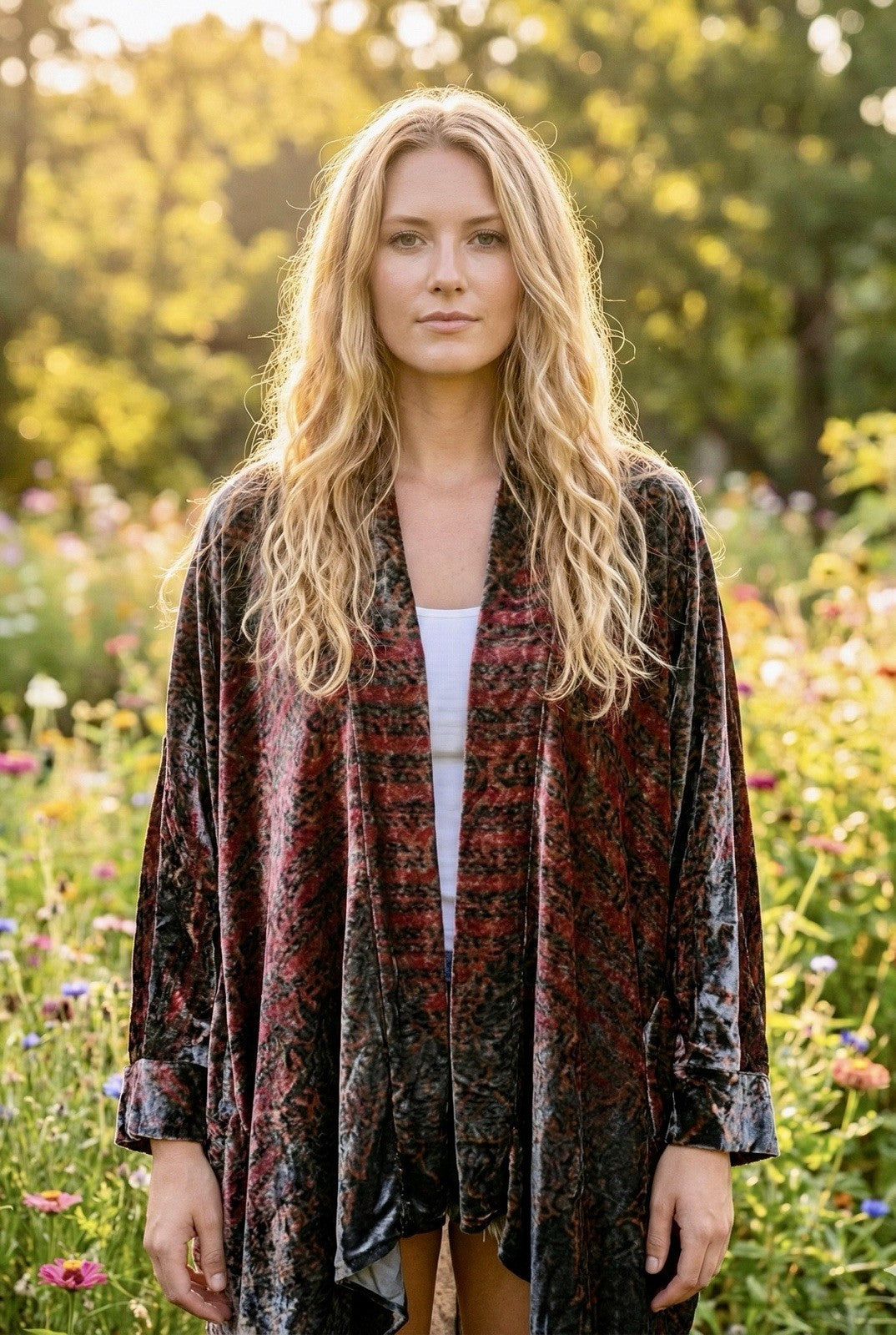 Johnny Was Black & Red Velvet Sz 3X 3XL Kimono Wrap Gorgeous Colors Johnny Was