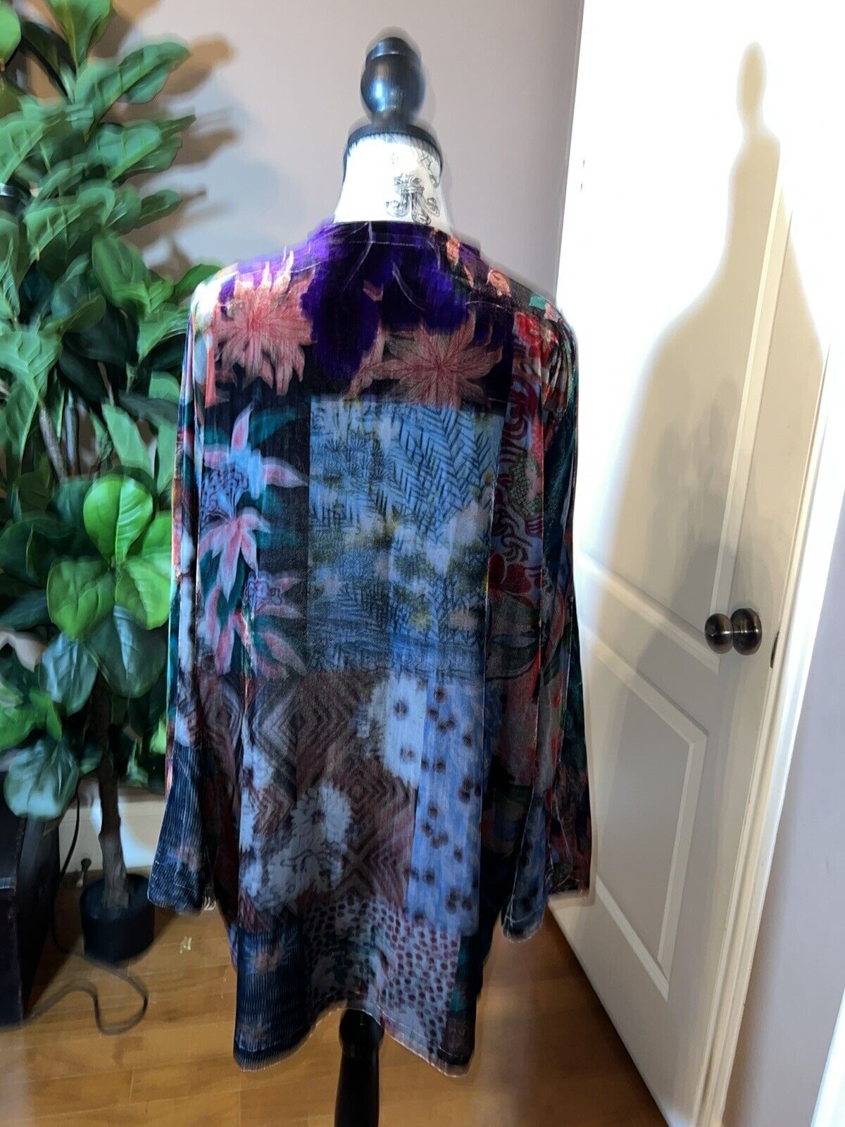 Johnny Was Jewel Tones Velvet Tunic Top Mini Dress Long Sleeve Sz XL Kimono