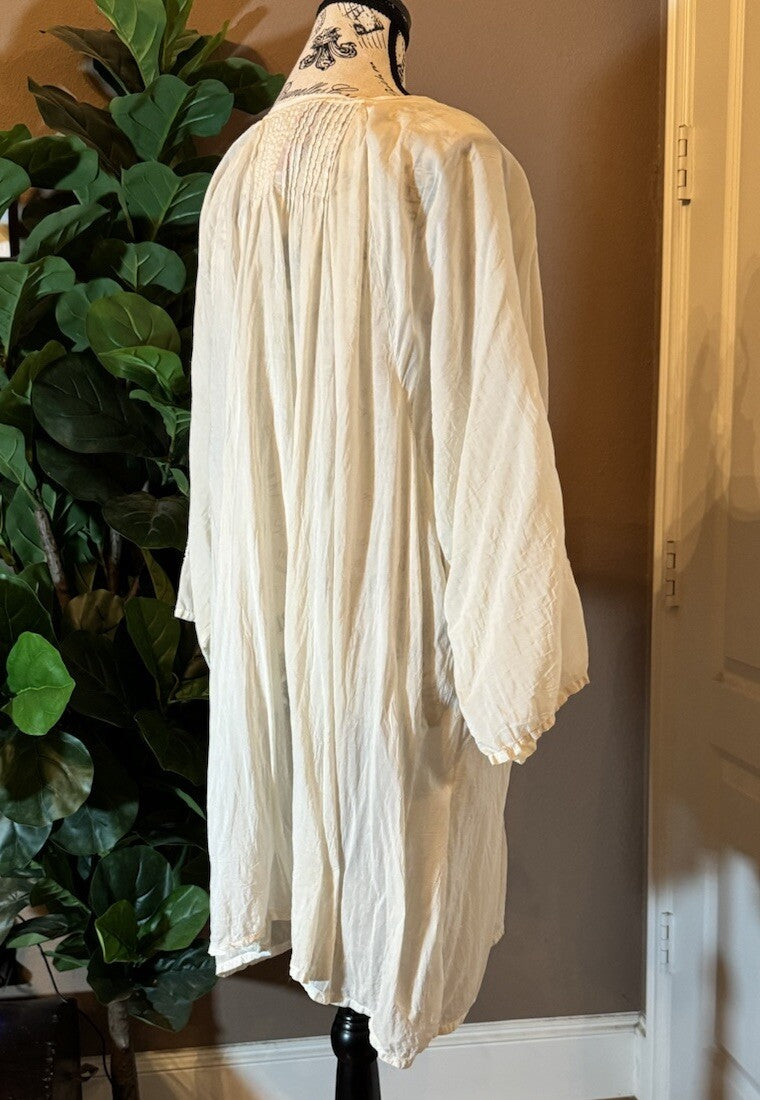 Johnny Was 3X Ivory Long Sleeve Tunic Top Blouse Shirt Off White Eyelet Lace Johnny Was