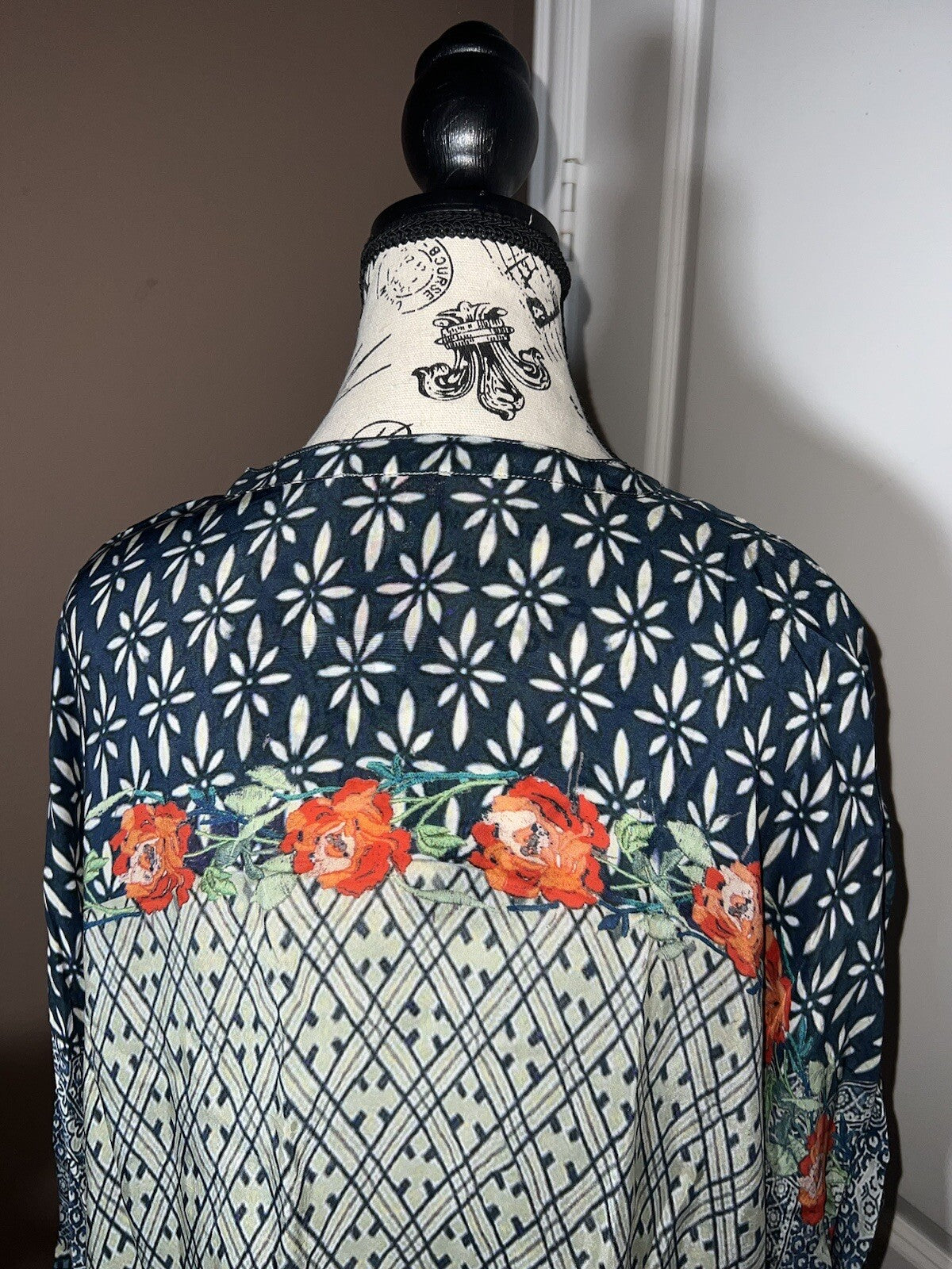 Johnny Was XXL Silky Top Long Sleeve Blouse Button Up Lightweight Floral Tunic Johnny Was