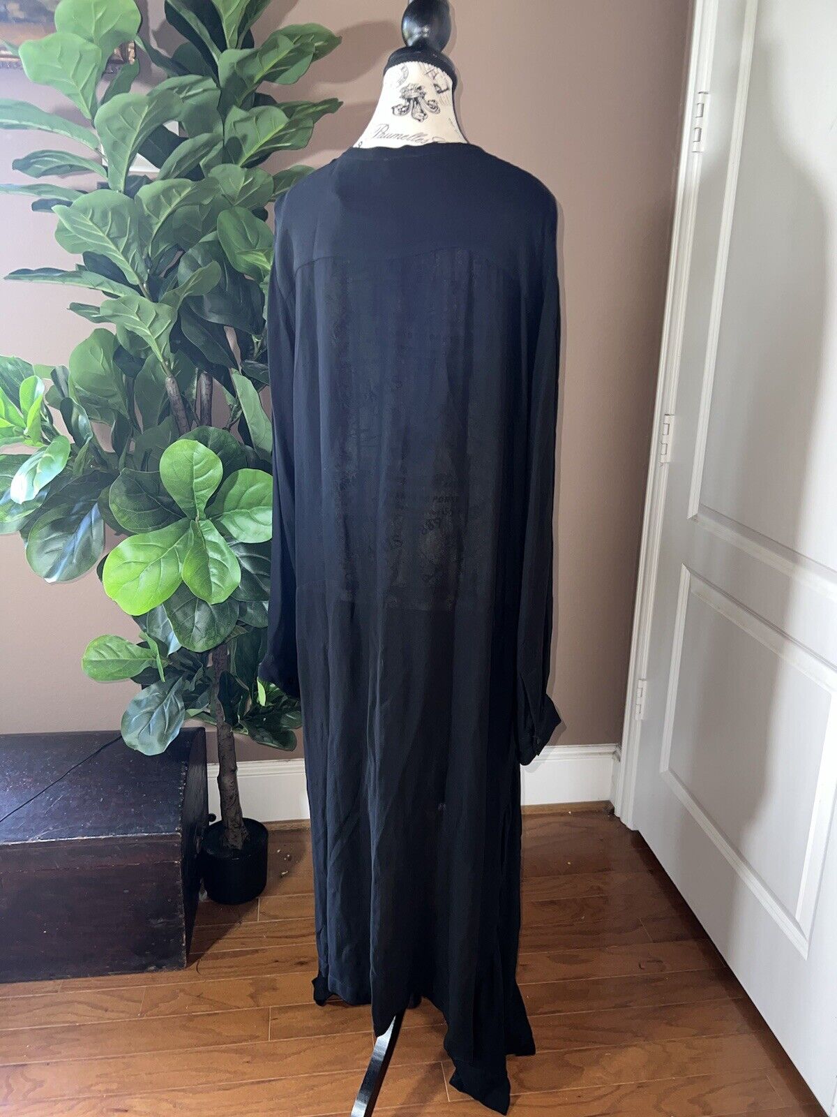 Johnny Was Black L Large Maxi Dress Long Flowy Handkerchief Hem Sequins