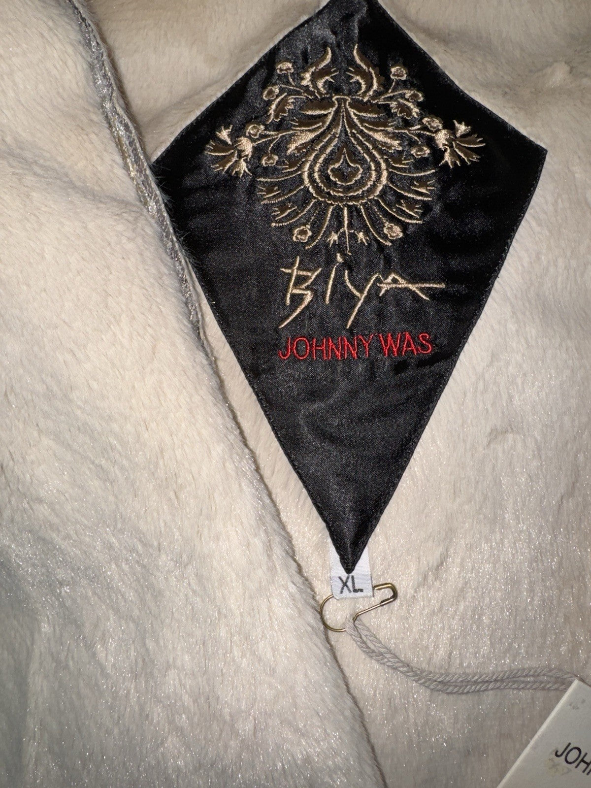 Johnny Was XL Silver Faux Suede & Fur Jacket Coat Applipue & Embroidery Johnny Was