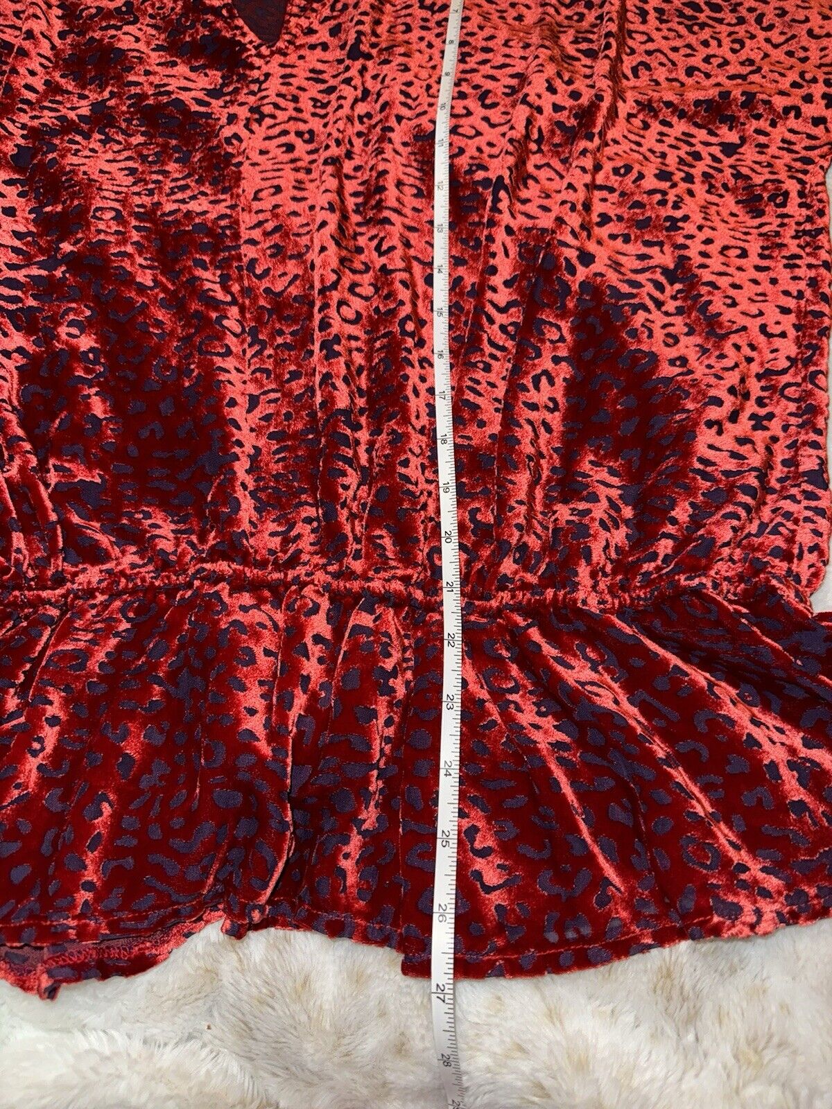 Johnny Was XL 1X Burnout Velvet Red & Blue Gathered Animal Print Blouse Top