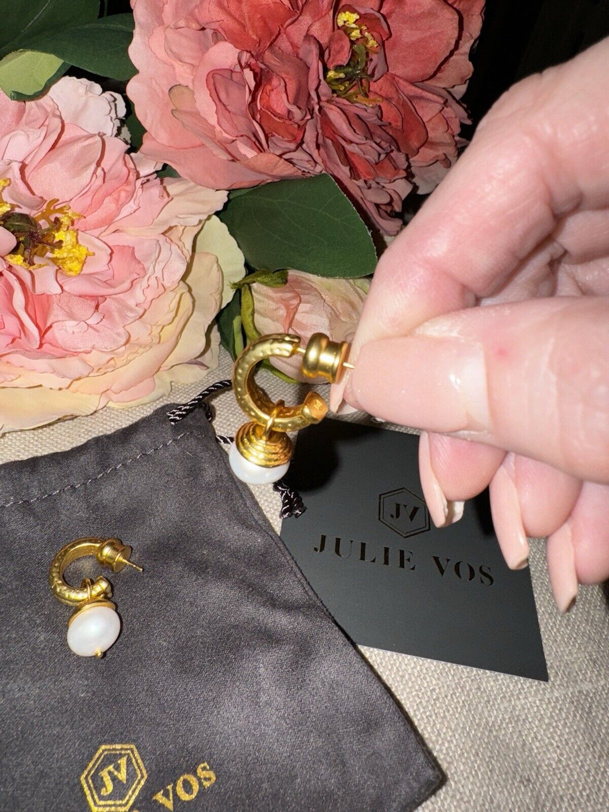 Julie Vos Pearl & 24k Gold Plated Hoop & Charm Earrings