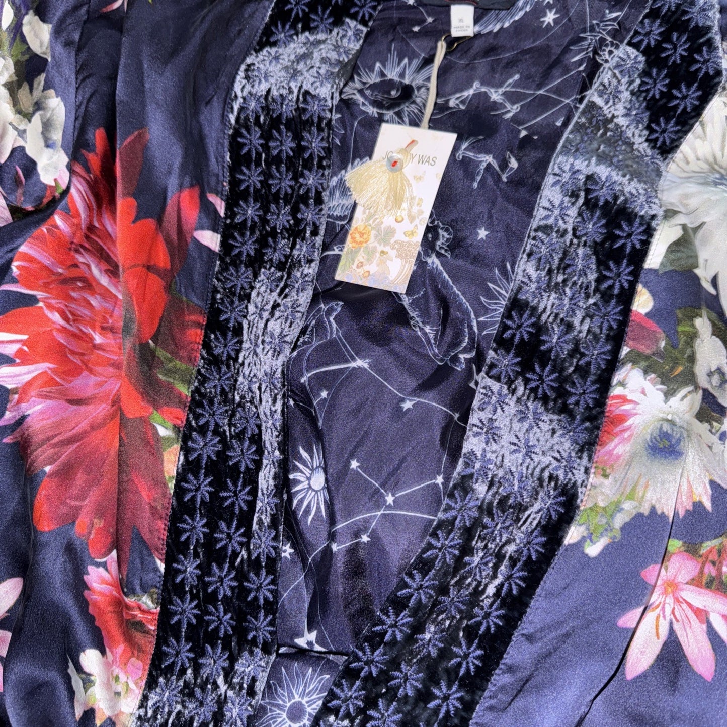 Johnny Was XL Velvet & Silk Lined Long Kimono Duster Wrap Jacket Coat Pocket Johnny Was