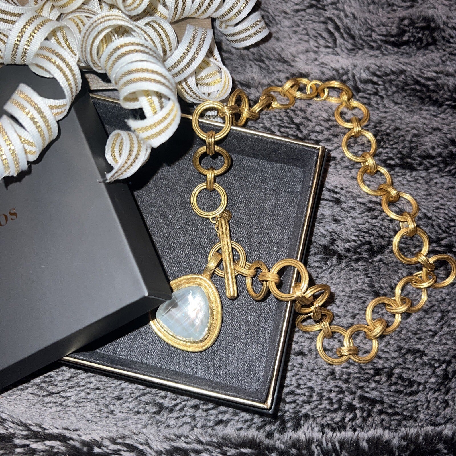 Julie Vos Iridescent Clear & 24k Gold Plate Toggle Statement Necklace Julie Vos