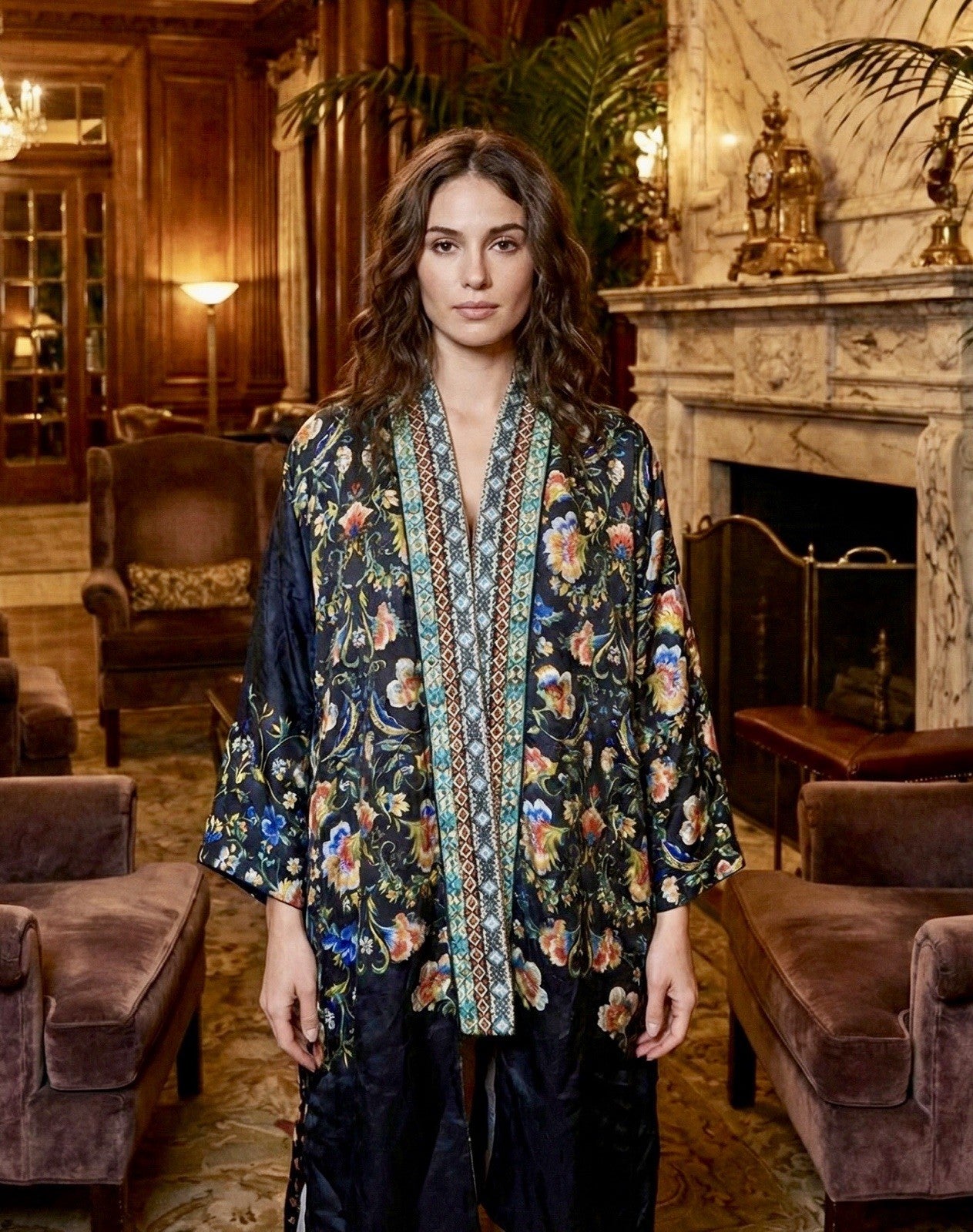 Johnny Was Large Velvet & Silk Kimono Wrap REVERSIBLE Jewel Tones Jacket Johnny Was