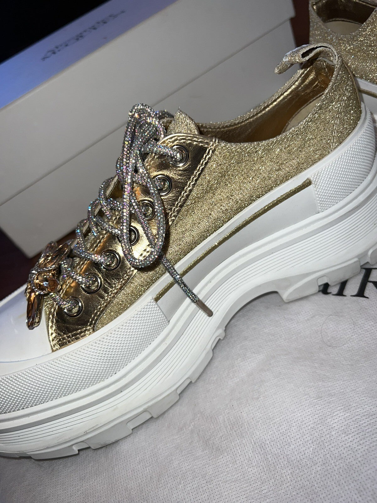 Alexander McQueen Tread Slick Gold Glitter Sneakers Retail $1180 Sz 42 US 10 Alexander McQueen