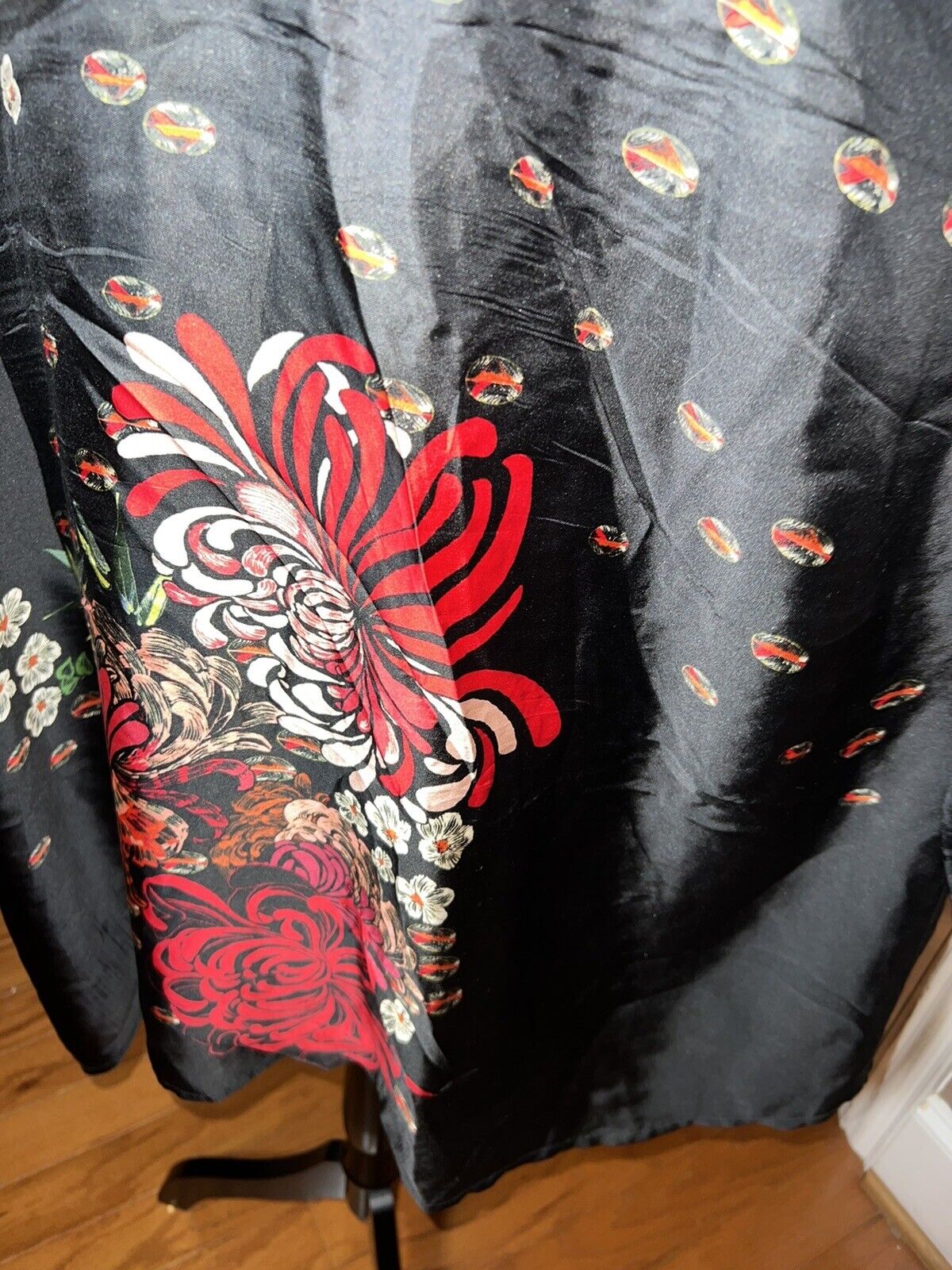 Johnny Was 100% Silk Black & Floral Pattern Tunic Top Kimono 2X 2XL XXL