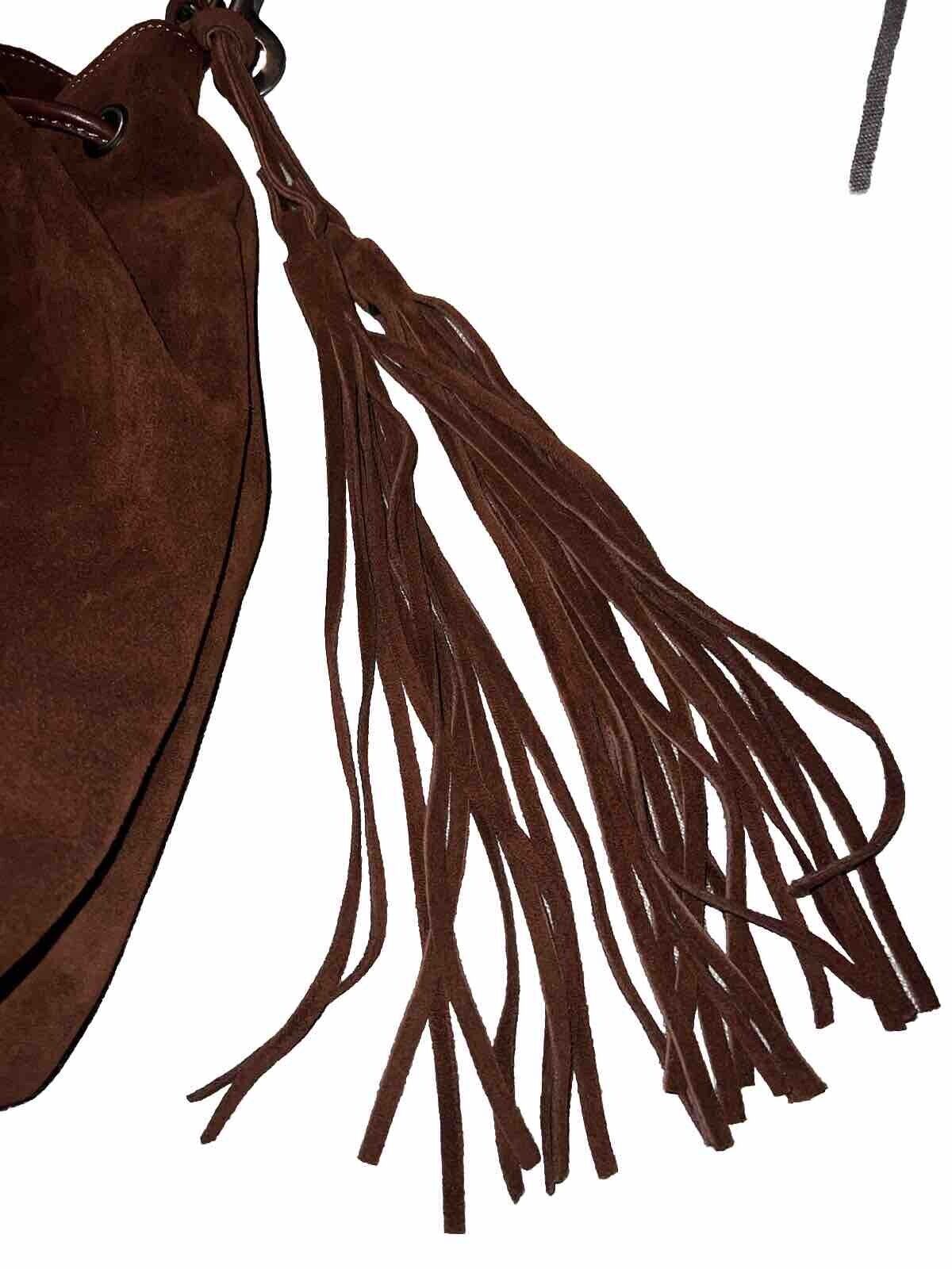 Johnny Was Brown Suede Leather Tote Bag Purse Crossbody Hobo Tassels