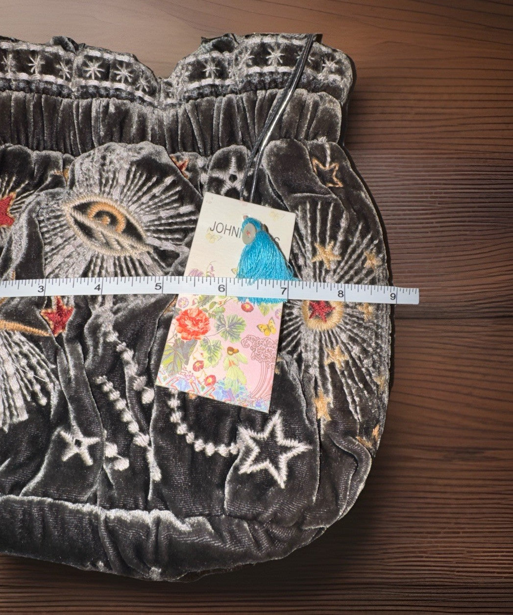 Johnny Was Brown Velvet Bucket Bag Purse Tote Embroidered Celestial Johnny Was